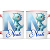 Personalised Blue Dinosaur Alphabet Kids Mug – Custom Name Cup with Watercolour Letter Design | 11 oz, 6 oz & Enamel Options