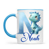 Personalised Blue Dinosaur Alphabet Kids Mug – Custom Name Cup with Watercolour Letter Design | 11 oz, 6 oz & Enamel Options