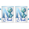 Personalised Blue Dinosaur Alphabet Kids Mug – Custom Name Cup with Watercolour Letter Design | 11 oz, 6 oz & Enamel Options