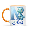 Personalised Blue Dinosaur Alphabet Kids Mug – Custom Name Cup with Watercolour Letter Design | 11 oz, 6 oz & Enamel Options