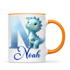 Personalised Blue Dinosaur Alphabet Kids Mug – Custom Name Cup with Watercolour Letter Design | 11 oz, 6 oz & Enamel Options