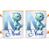 Personalised Blue Dinosaur Alphabet Kids Mug – Custom Name Cup with Watercolour Letter Design | 11 oz, 6 oz & Enamel Options