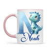 Personalised Blue Dinosaur Alphabet Kids Mug – Custom Name Cup with Watercolour Letter Design | 11 oz, 6 oz & Enamel Options