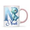 Personalised Blue Dinosaur Alphabet Kids Mug – Custom Name Cup with Watercolour Letter Design | 11 oz, 6 oz & Enamel Options