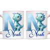 Personalised Blue Dinosaur Alphabet Kids Mug – Custom Name Cup with Watercolour Letter Design | 11 oz, 6 oz & Enamel Options