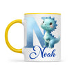 Personalised Blue Dinosaur Alphabet Kids Mug – Custom Name Cup with Watercolour Letter Design | 11 oz, 6 oz & Enamel Options