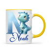 Personalised Blue Dinosaur Alphabet Kids Mug – Custom Name Cup with Watercolour Letter Design | 11 oz, 6 oz & Enamel Options