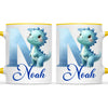 Personalised Blue Dinosaur Alphabet Kids Mug – Custom Name Cup with Watercolour Letter Design | 11 oz, 6 oz & Enamel Options