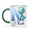 Personalised Blue Dinosaur Alphabet Kids Mug – Custom Name Cup with Watercolour Letter Design | 11 oz, 6 oz & Enamel Options