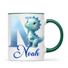Personalised Blue Dinosaur Alphabet Kids Mug – Custom Name Cup with Watercolour Letter Design | 11 oz, 6 oz & Enamel Options