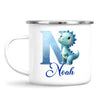 Personalised Blue Dinosaur Alphabet Kids Mug – Custom Name Cup with Watercolour Letter Design | 11 oz, 6 oz & Enamel Options