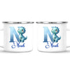 Personalised Blue Dinosaur Alphabet Kids Mug – Custom Name Cup with Watercolour Letter Design | 11 oz, 6 oz & Enamel Options