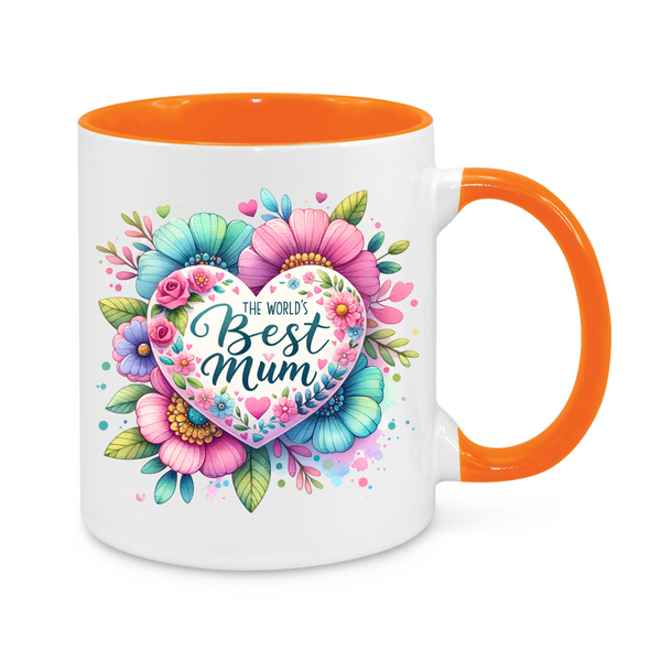 The World’s Best Mum Mug – Colourful Floral Design – Thoughtful Mother’s Day or Birthday Gift for Mum
