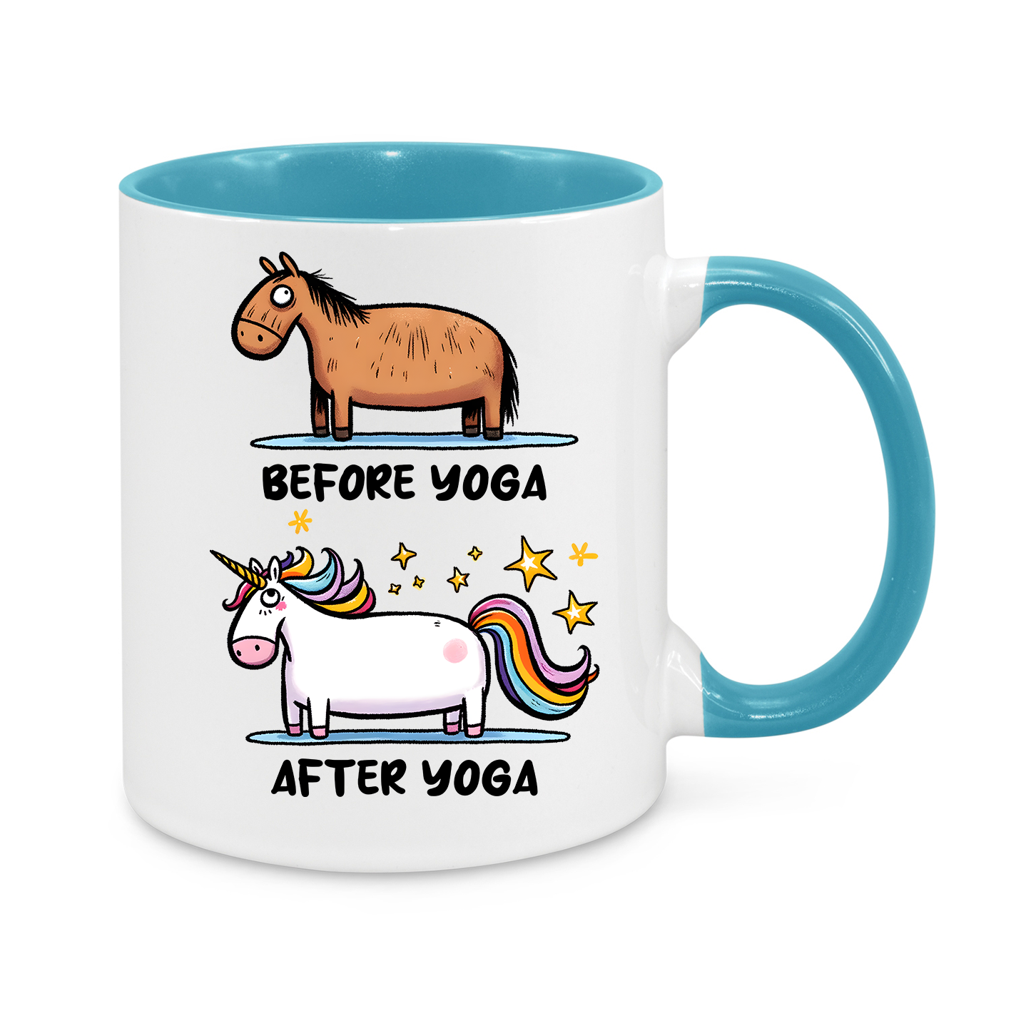 Before & After Yoga Mug – Funny Horse to Unicorn Transformation Gift for Yoga Lovers