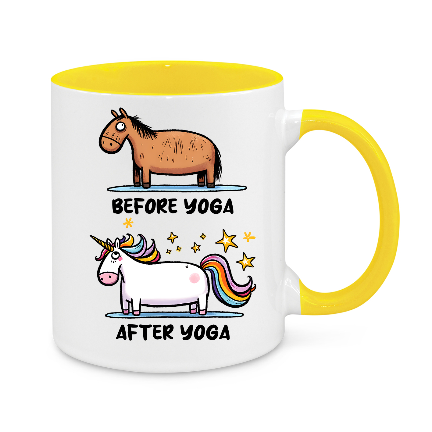 Before & After Yoga Mug – Funny Horse to Unicorn Transformation Gift for Yoga Lovers
