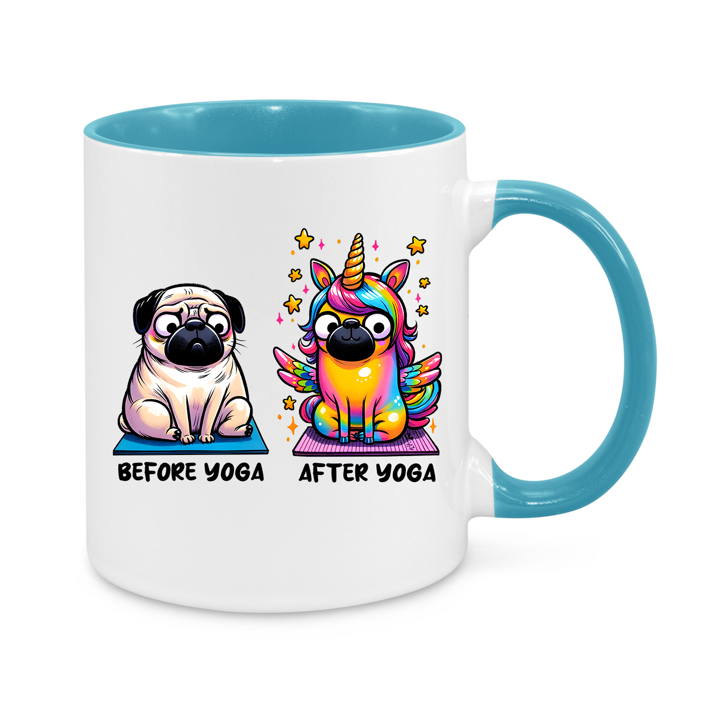 Before & After Yoga Mug - Pug to Unicorn Transformation!