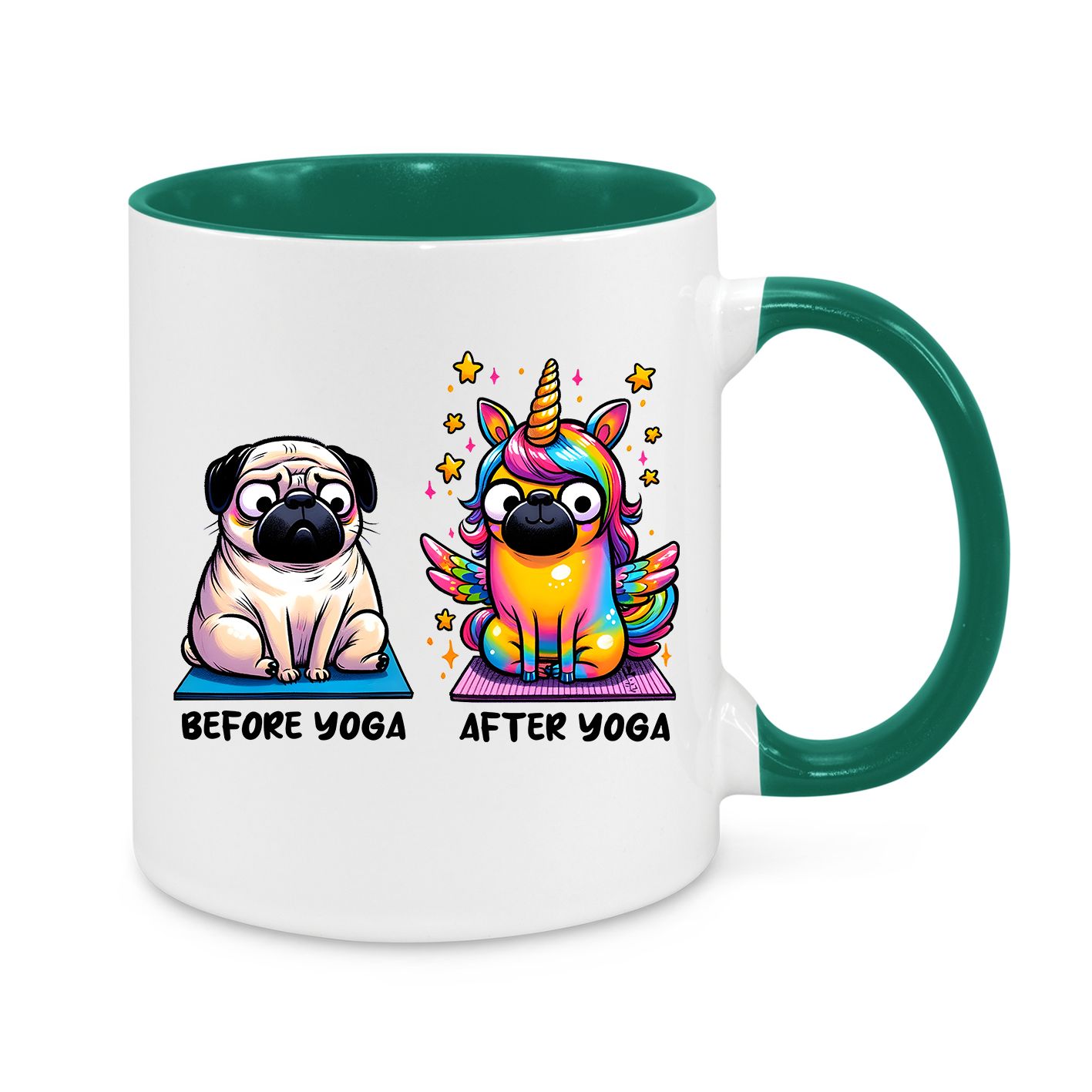 Before & After Yoga Mug - Pug to Unicorn Transformation!