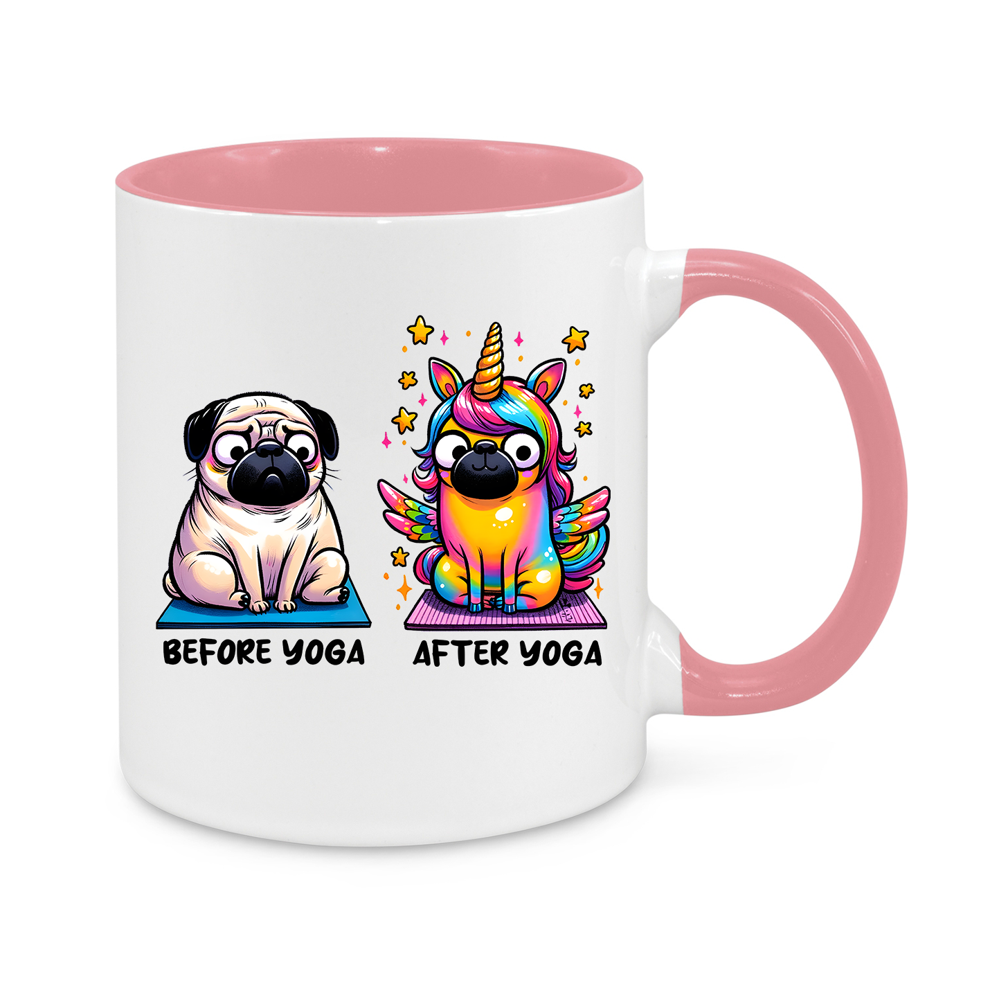 Before & After Yoga Mug - Pug to Unicorn Transformation!