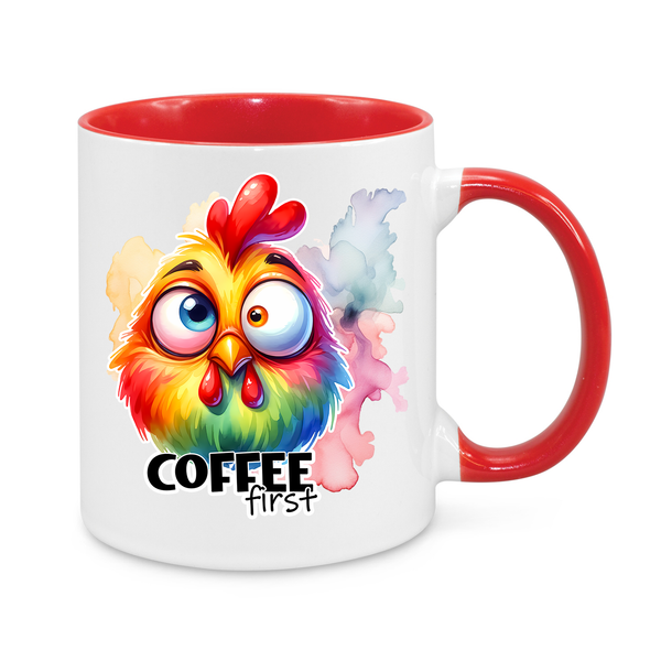 Coffee First Mug – Funny 11oz Rooster Coffee Cup – Perfect Gift for Caffeine Addicts & Morning Zombies