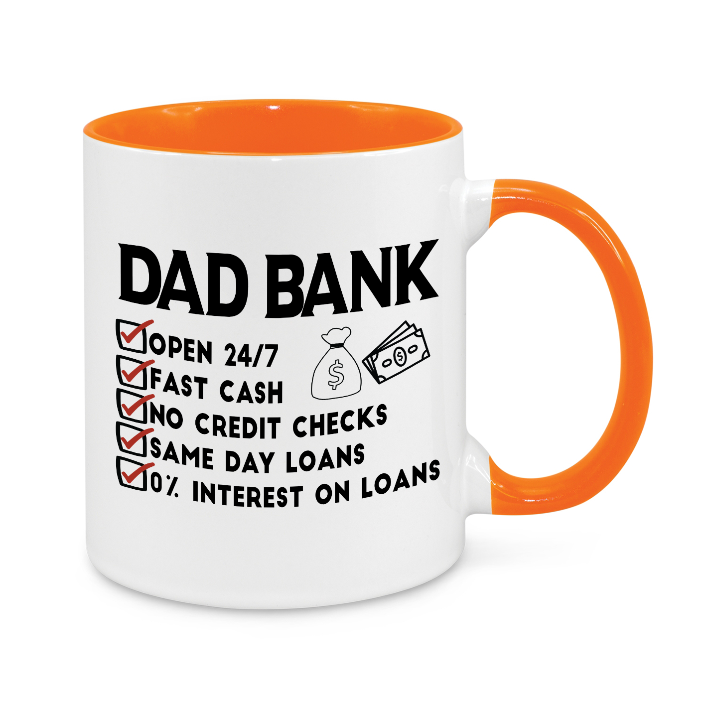 Dad Bank Funny Mug – 11oz Novelty Coffee Cup for Dads – Open 24/7 Cash Loans Gift for Father’s Day, Birthdays & Christmas