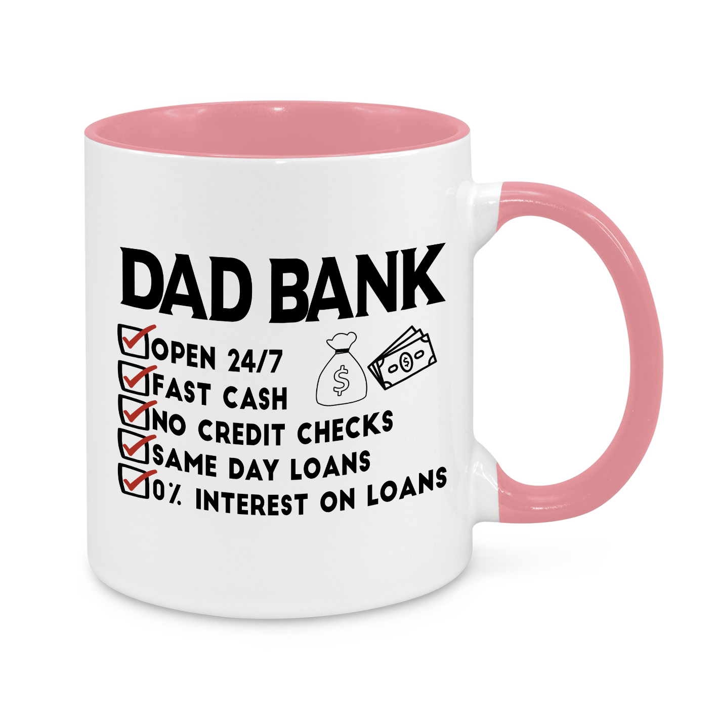 Dad Bank Funny Mug – 11oz Novelty Coffee Cup for Dads – Open 24/7 Cash Loans Gift for Father’s Day, Birthdays & Christmas