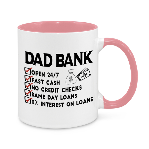 Dad Bank Funny Mug – 11oz Novelty Coffee Cup for Dads – Open 24/7 Cash Loans Gift for Father’s Day, Birthdays & Christmas