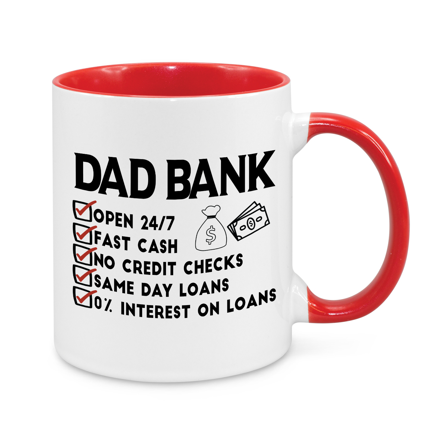 Dad Bank Funny Mug – 11oz Novelty Coffee Cup for Dads – Open 24/7 Cash Loans Gift for Father’s Day, Birthdays & Christmas