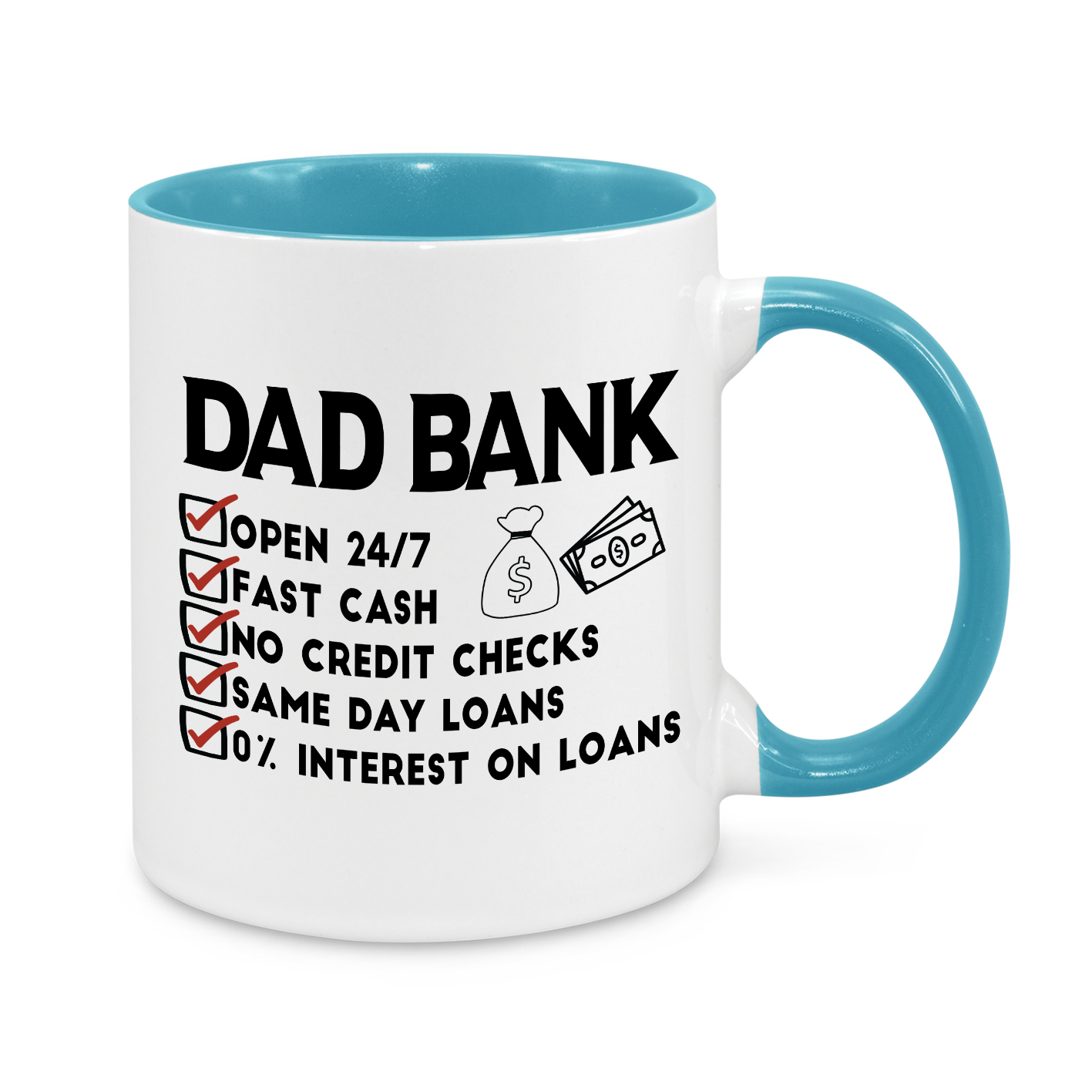 Dad Bank Funny Mug – 11oz Novelty Coffee Cup for Dads – Open 24/7 Cash Loans Gift for Father’s Day, Birthdays & Christmas