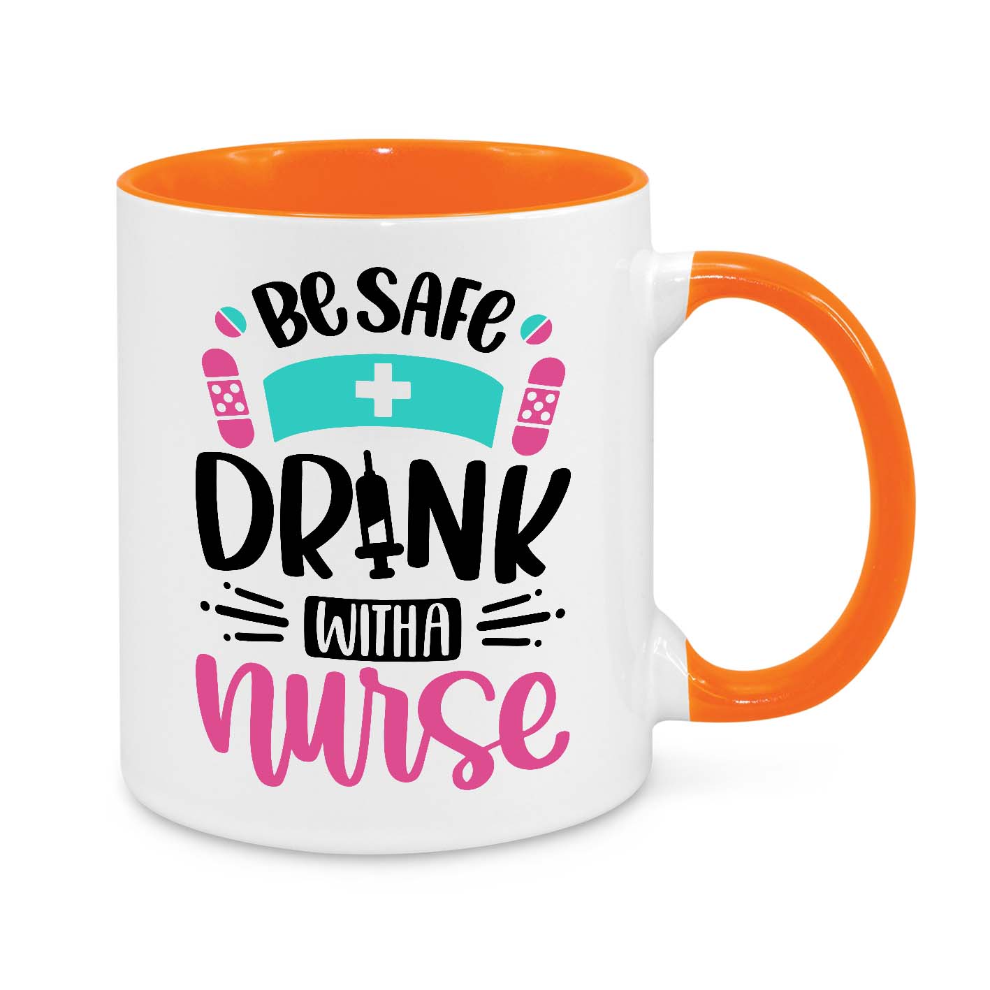 Funny Nurse Mug - 11oz Personalised Coffee Cup - Be Safe Drink with a Nurse - Novelty Nurse Gift - Funny Healthcare Worker Appreciation Mug