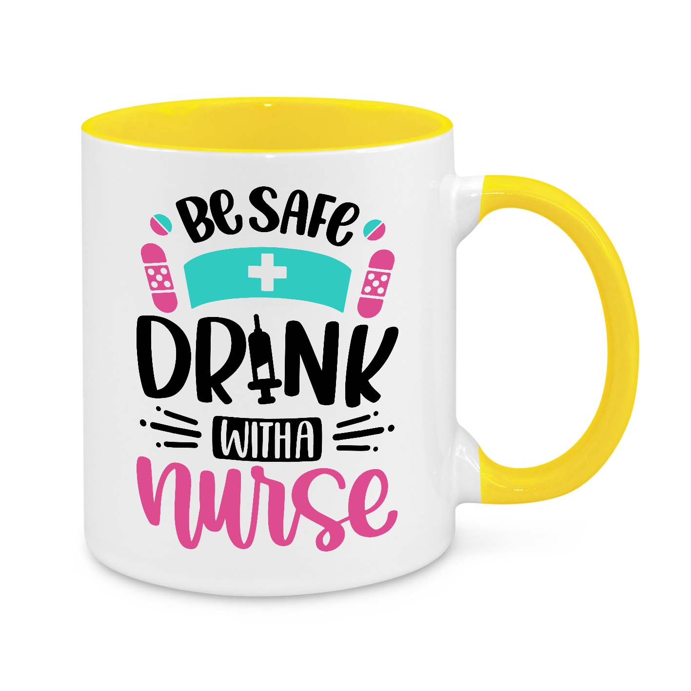 Funny Nurse Mug - 11oz Personalised Coffee Cup - Be Safe Drink with a Nurse - Novelty Nurse Gift - Funny Healthcare Worker Appreciation Mug