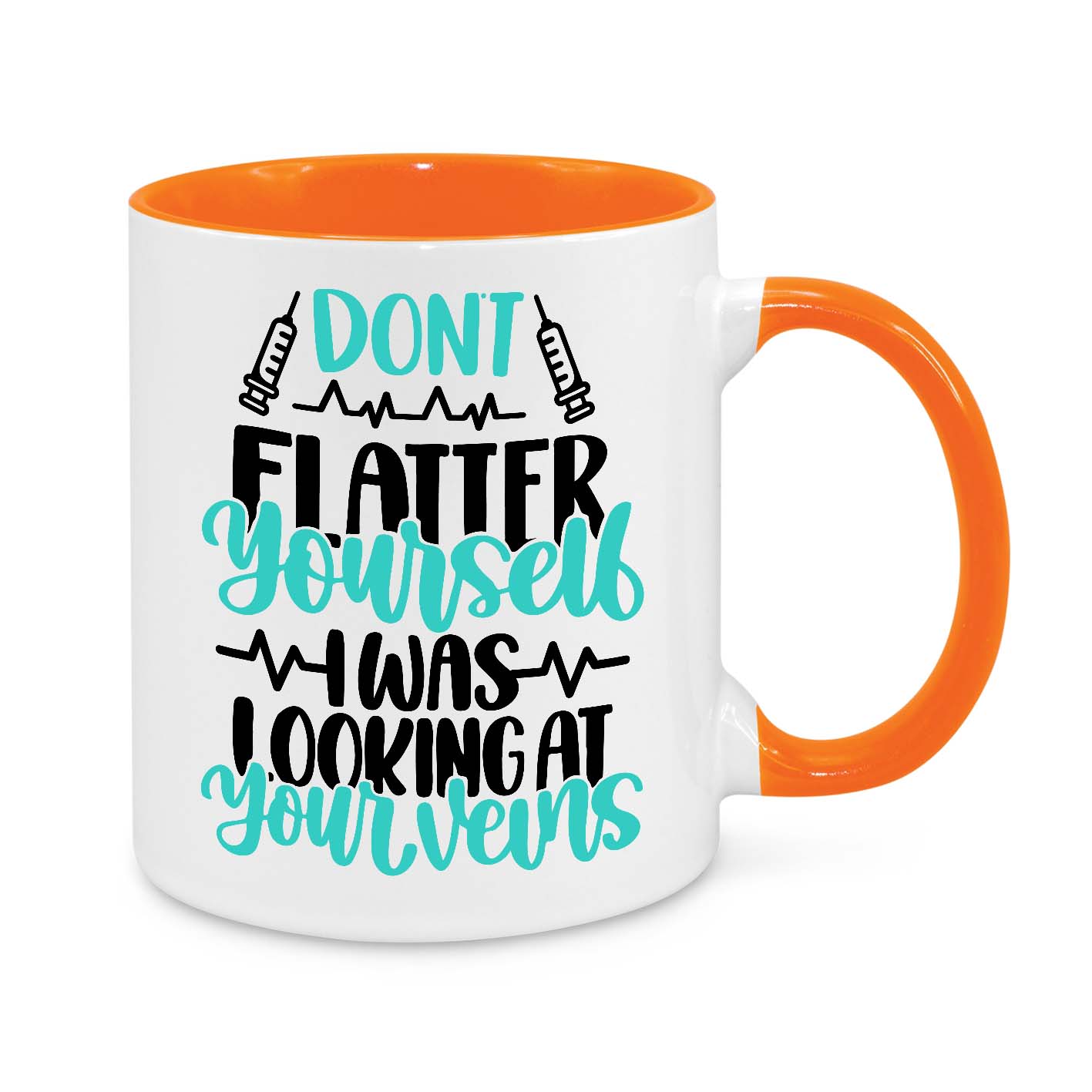 Funny Nurse Mug - 11oz Personalised Coffee Cup - Don’t Flatter Yourself I Was Looking at Your Veins - Phlebotomist Gift - Novelty Healthcare Worker Mug