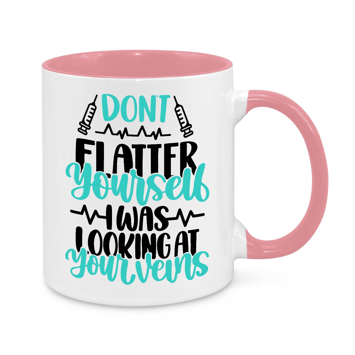 Funny Nurse Mug - 11oz Personalised Coffee Cup - Don’t Flatter Yourself I Was Looking at Your Veins - Phlebotomist Gift - Novelty Healthcare Worker Mug