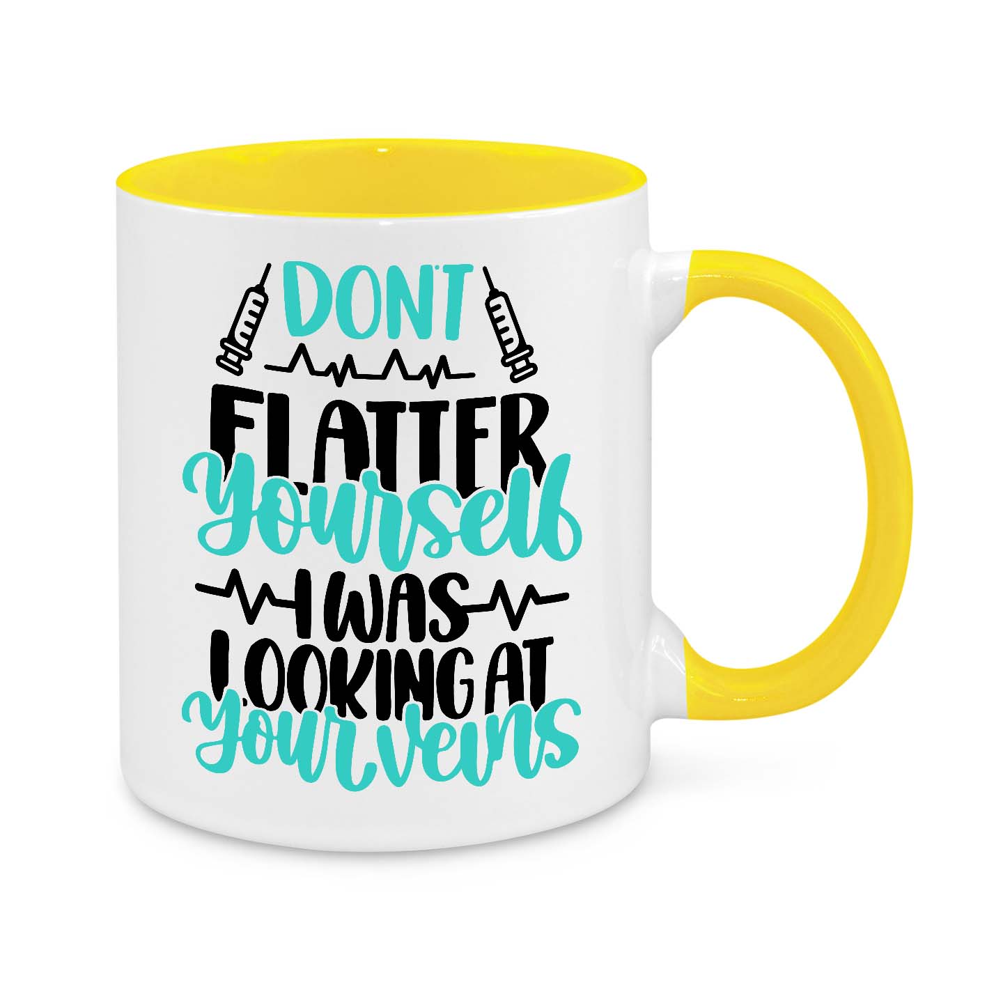Funny Nurse Mug - 11oz Personalised Coffee Cup - Don’t Flatter Yourself I Was Looking at Your Veins - Phlebotomist Gift - Novelty Healthcare Worker Mug