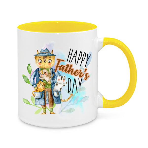 Happy Father’s Day Mug – Cute Cat Dad Design – Novelty Coffee Cup Gift for Dads