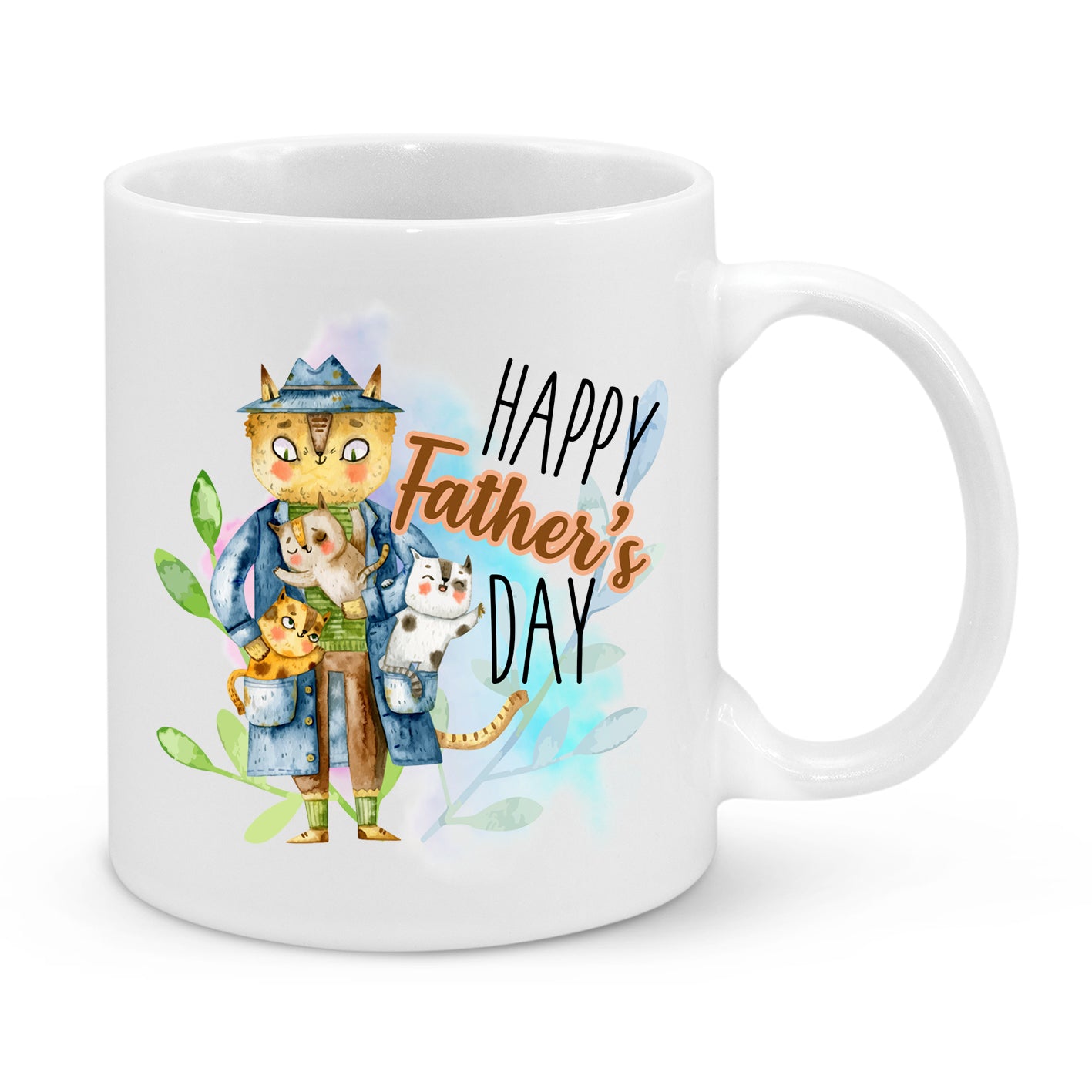 Happy Father’s Day Mug – Cute Cat Dad Design – Novelty Coffee Cup Gift for Dads