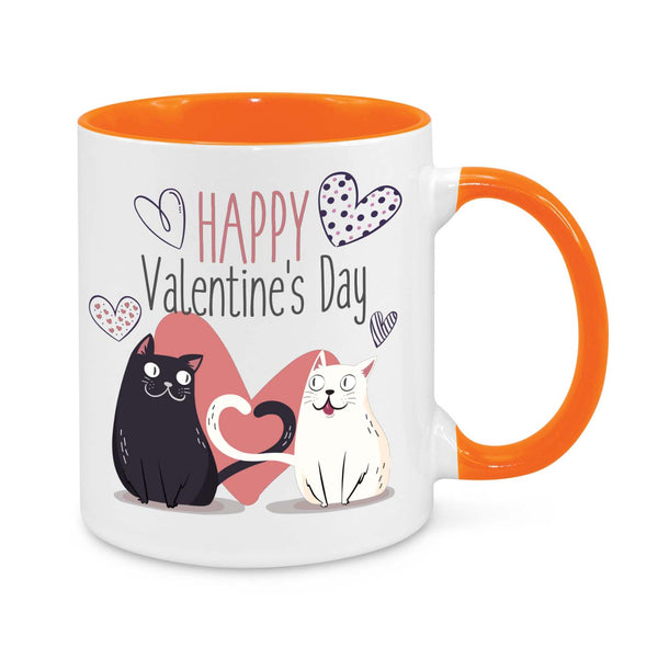 Happy Valentine’s Day Mug – Cute Cat Couple Coffee Cup – Romantic Gift for Cat Lovers