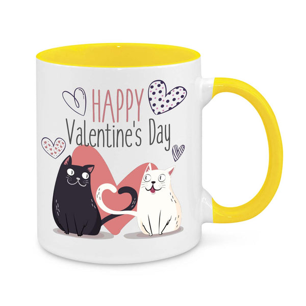 Happy Valentine’s Day Mug – Cute Cat Couple Coffee Cup – Romantic Gift for Cat Lovers