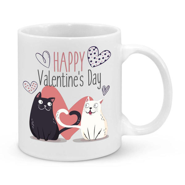 Happy Valentine’s Day Mug – Cute Cat Couple Coffee Cup – Romantic Gift for Cat Lovers