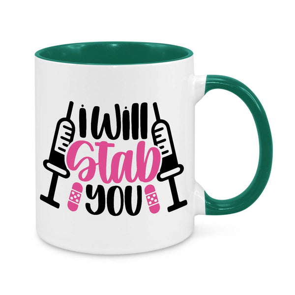 Funny Nurse Mug - 11oz Personalised Coffee Cup - I Will Stab You - Humorous Nurse Gift - Syringe Nurse Appreciation Mug - Novelty Healthcare Worker Gift