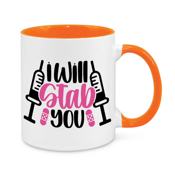 Funny Nurse Mug - 11oz Personalised Coffee Cup - I Will Stab You - Humorous Nurse Gift - Syringe Nurse Appreciation Mug - Novelty Healthcare Worker Gift