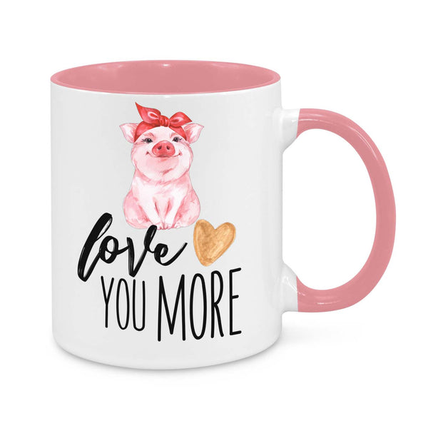 Love You More Mug – Cute Pig Coffee Cup – Romantic Gift for Her or Him