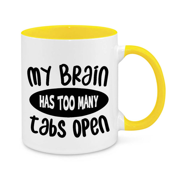Funny Overthinking Mug – "My Brain Has Too Many Tabs Open" Coffee Cup