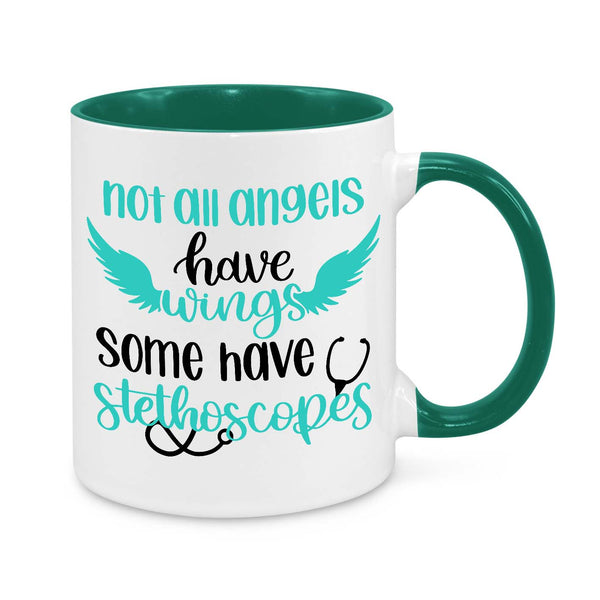 Nurse Appreciation Mug - 11oz Personalised Gift - Not All Angels Have Wings Some Have Stethoscopes - Novelty Nurse Coffee Cup - Gift for Nurses & Healthcare Workers
