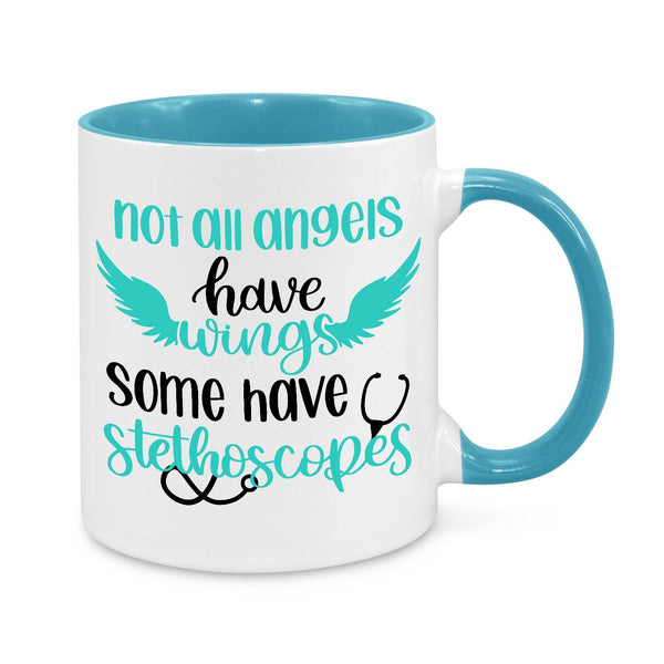 Nurse Appreciation Mug - 11oz Personalised Gift - Not All Angels Have Wings Some Have Stethoscopes - Novelty Nurse Coffee Cup - Gift for Nurses & Healthcare Workers