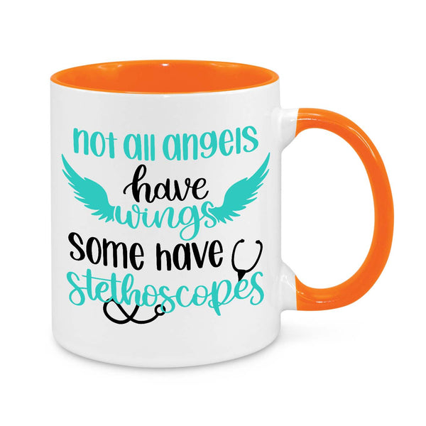 Nurse Appreciation Mug - 11oz Personalised Gift - Not All Angels Have Wings Some Have Stethoscopes - Novelty Nurse Coffee Cup - Gift for Nurses & Healthcare Workers