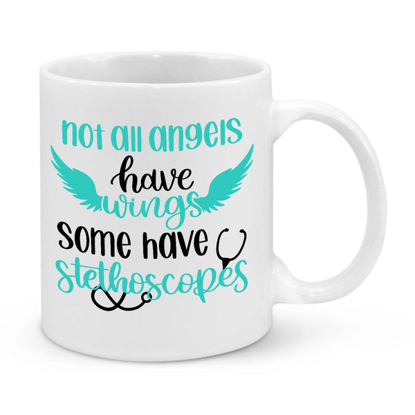 Nurse Appreciation Mug - 11oz Personalised Gift - Not All Angels Have Wings Some Have Stethoscopes - Novelty Nurse Coffee Cup - Gift for Nurses & Healthcare Workers