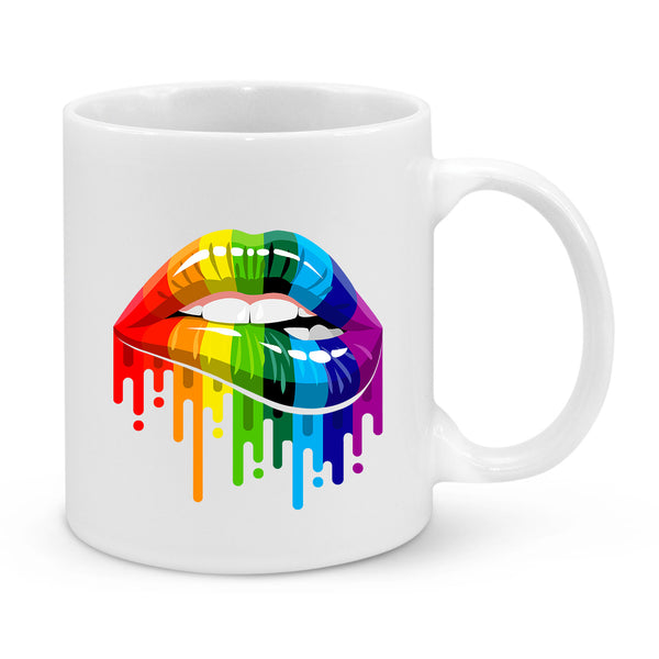 Rainbow Lips Mug – Vibrant LGBTQ+ Pride Coffee Cup – Colourful Drip Art Design