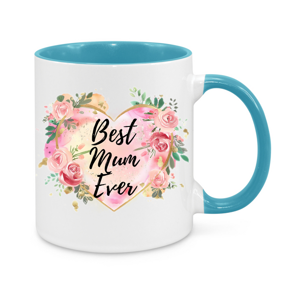 Best Mum Ever Floral Mug – Elegant Rose Heart Design – Thoughtful Mother’s Day or Birthday Gift for Mum