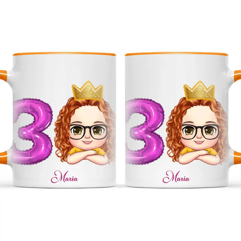 Personalised with Name & Custom Cartoon Face Birthday Mug – Kids Birthday Gift Cup with Balloon Age & Custom Character – Available in 11oz, 6oz & Enamel Options