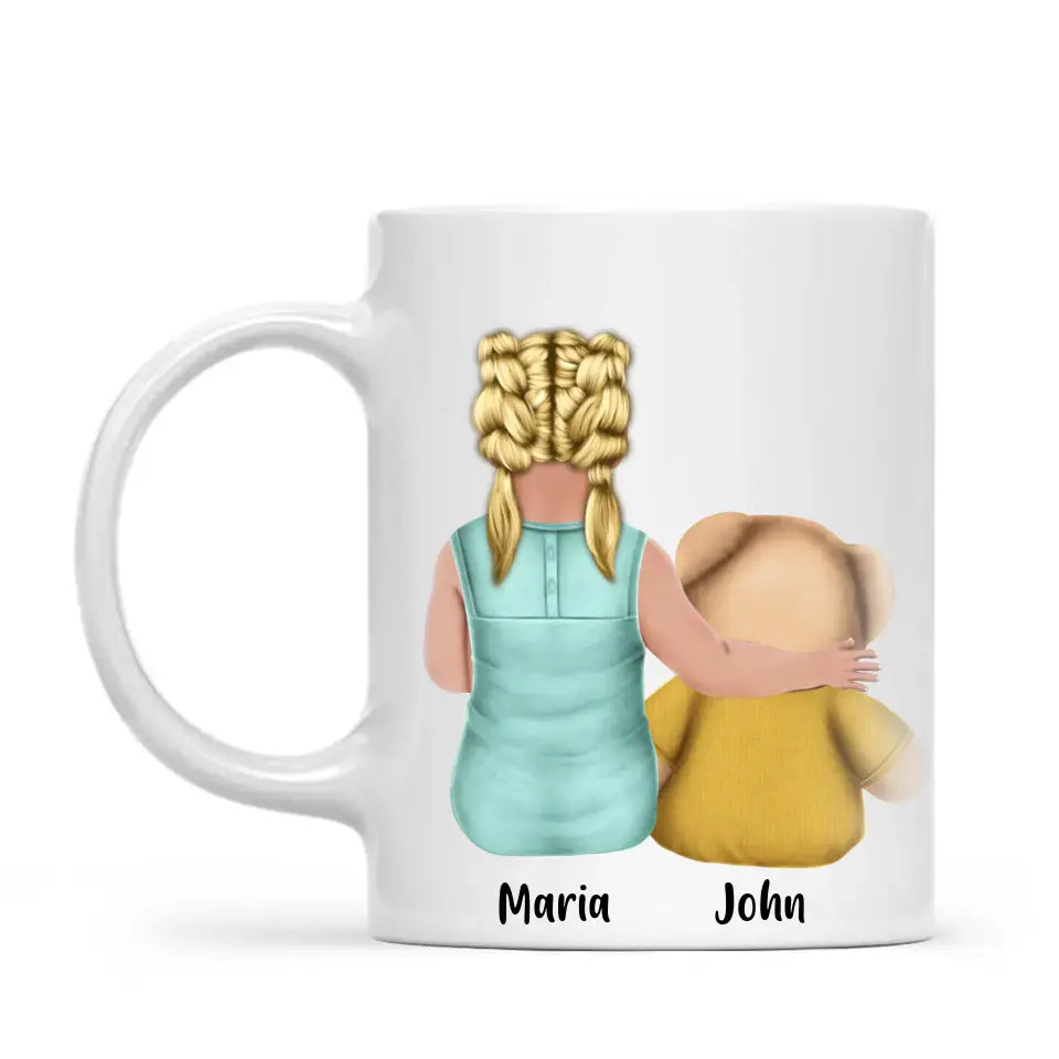 Personalised Child & Teddy Bear Mug – Customisable Character & Teddy